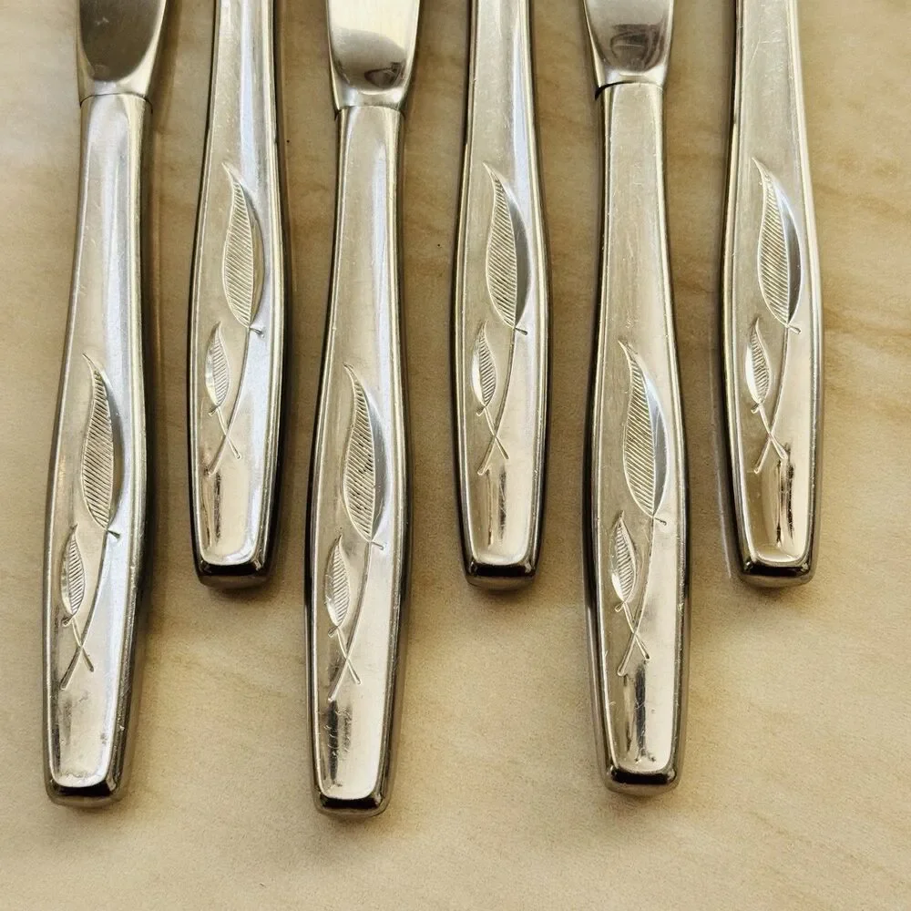 6pc INTERNATIONAL Whispering Leaves-Autumn Leaf Stainless Dinner Knives 8 1/4”